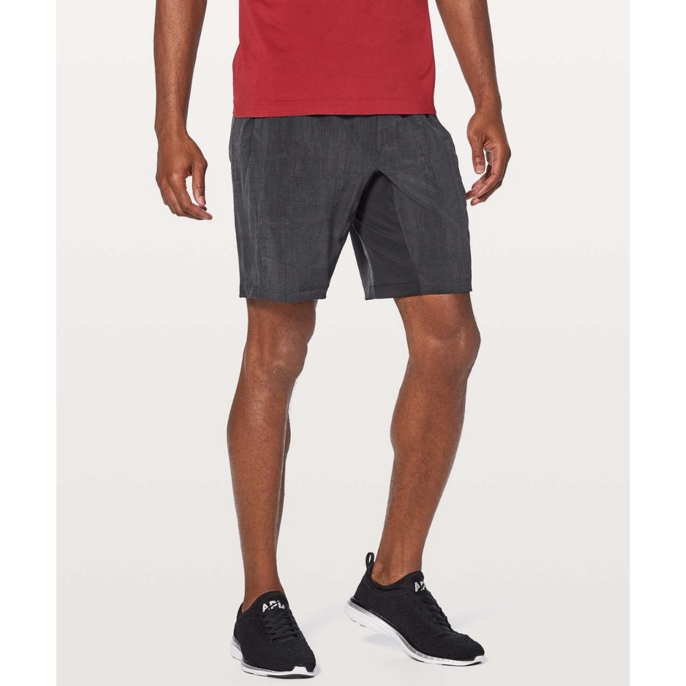 Lululemon T.H.E. Short 9" Linerless Grid Lines Deep Coal Black Large